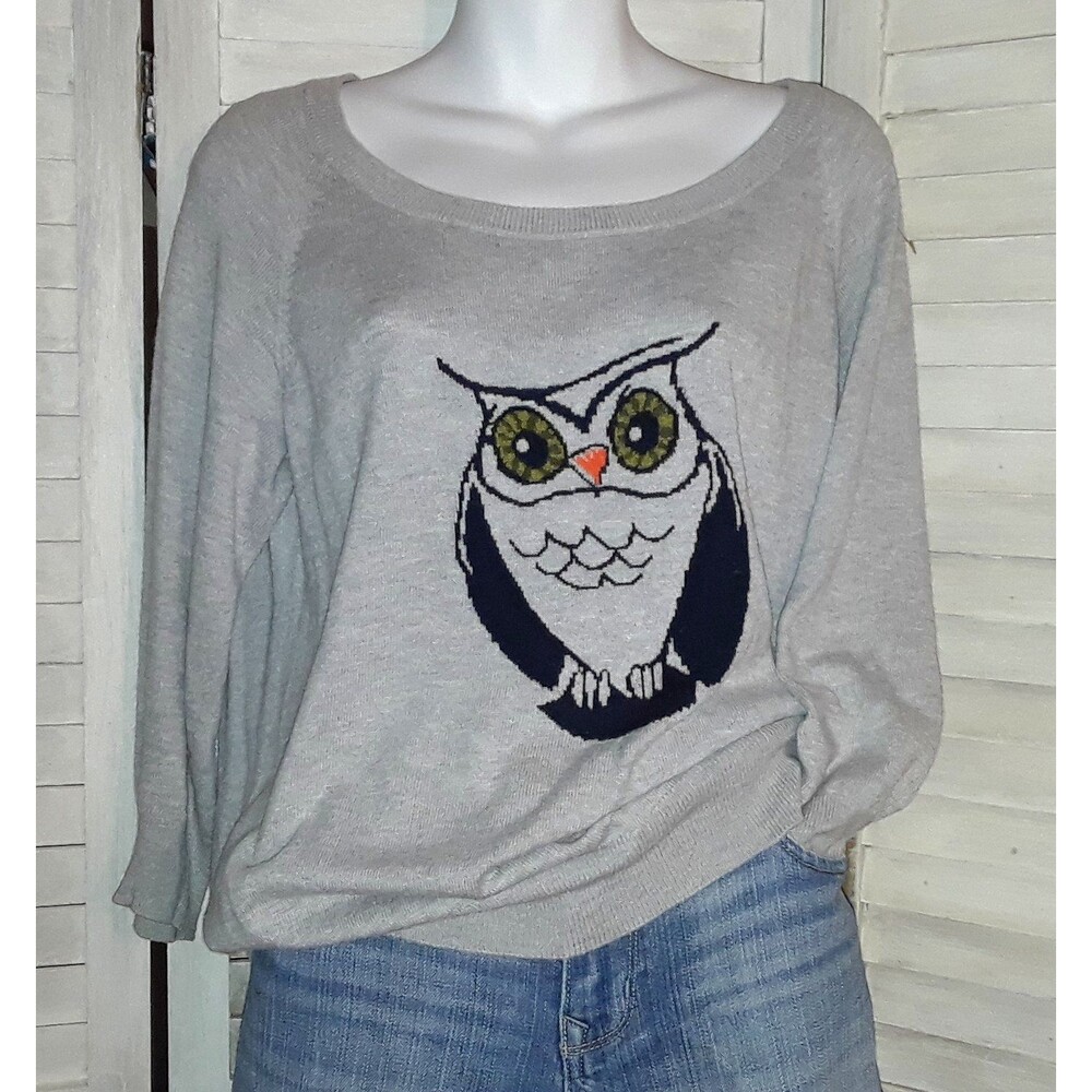 JCP Women’s Sweater Size Large Cashmere Modal Blend Owl Gray 3/4 Sleeve